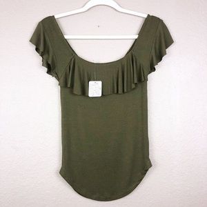 free people off the shoulder olive green blouse